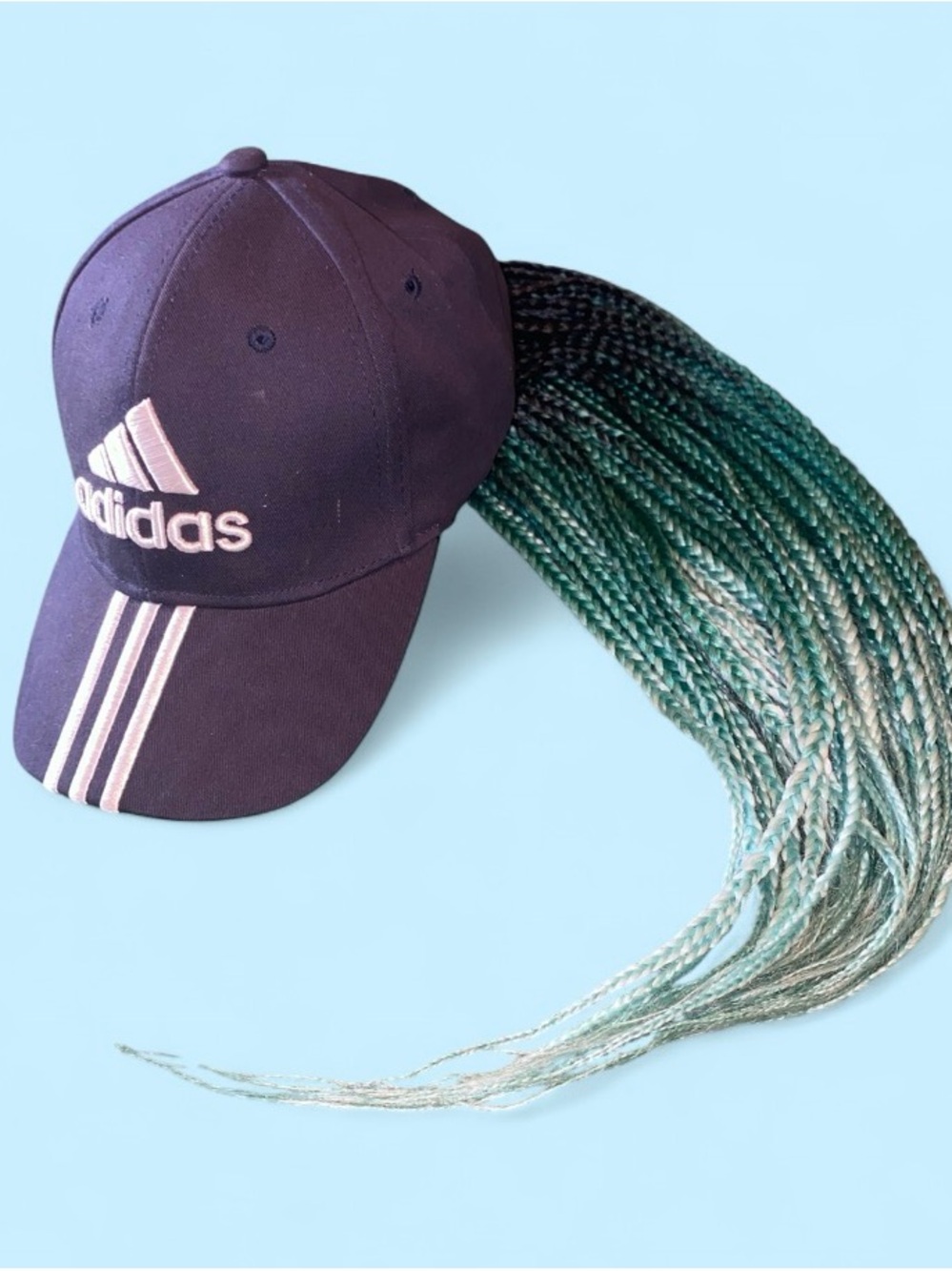 Adidas Navy Hat Wig with Teal Blue Ombre Braids Long Back Length 18 - 20 Inches
